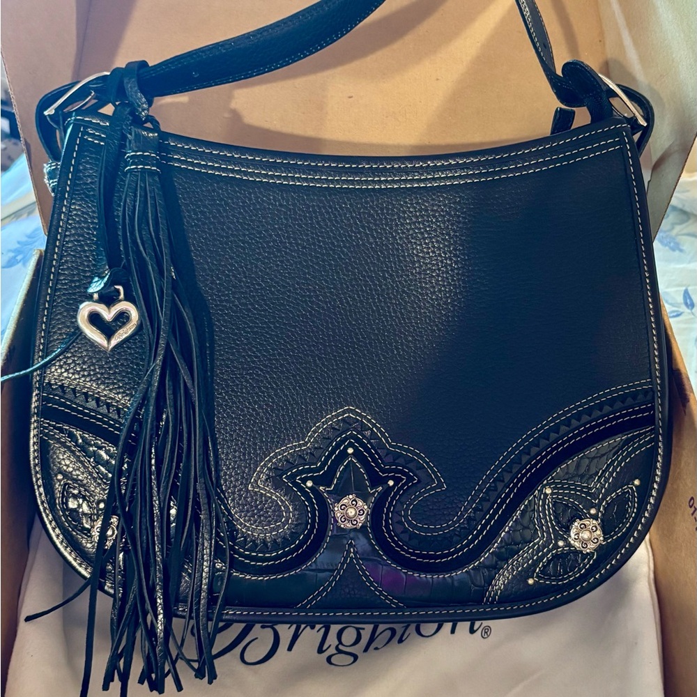 Brighton Starla Black Hobo Bag w/ Silver Details